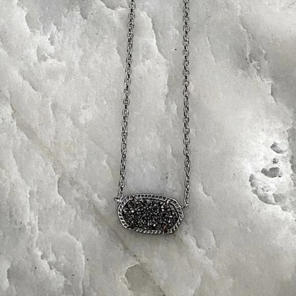 Kendra Scott Elisa Pendant Necklace Platinum Drusy Rhodium Silver Tone Dainty